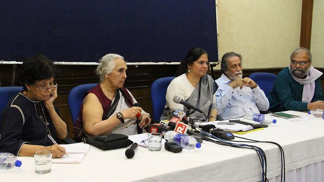A file photo of the petitioners in the Bhima Koregaon case addressing a press conference