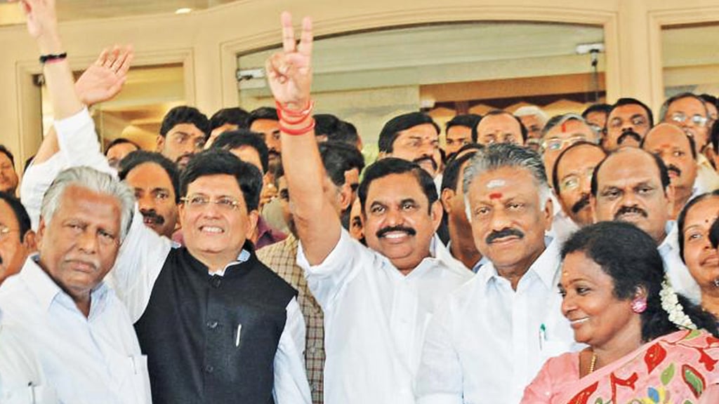 Union Minister Piyush Goyal, Chief Minister E Palaniswami, Deputy Chief Minister O Panneerselvam and BJP state chief Tamilisai Soundararajan