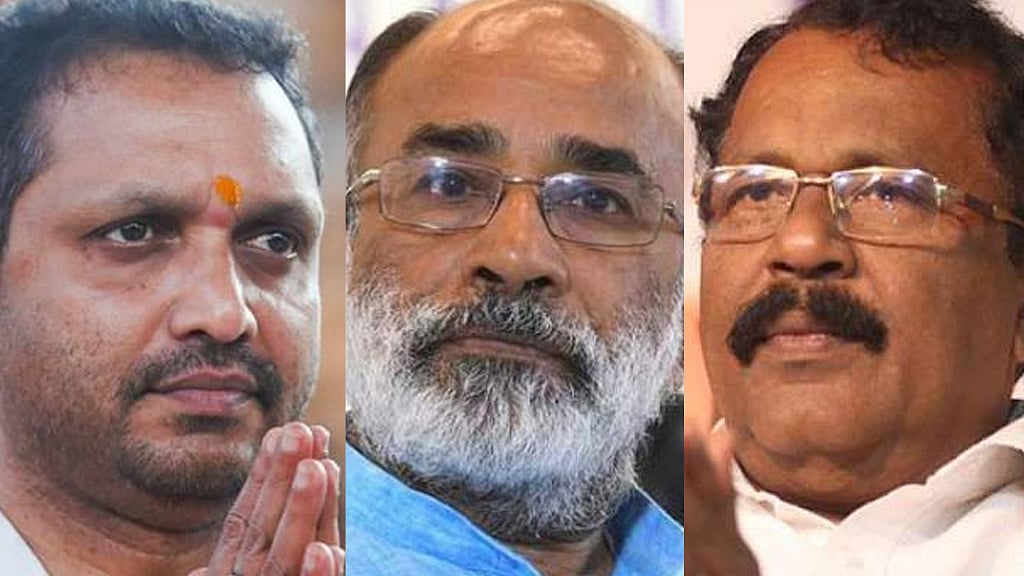 BJP state general secretary K Surendran, Union minister of Tourism Alphons Kannanthanam and BJP state president PS Sreedharan Pillai
