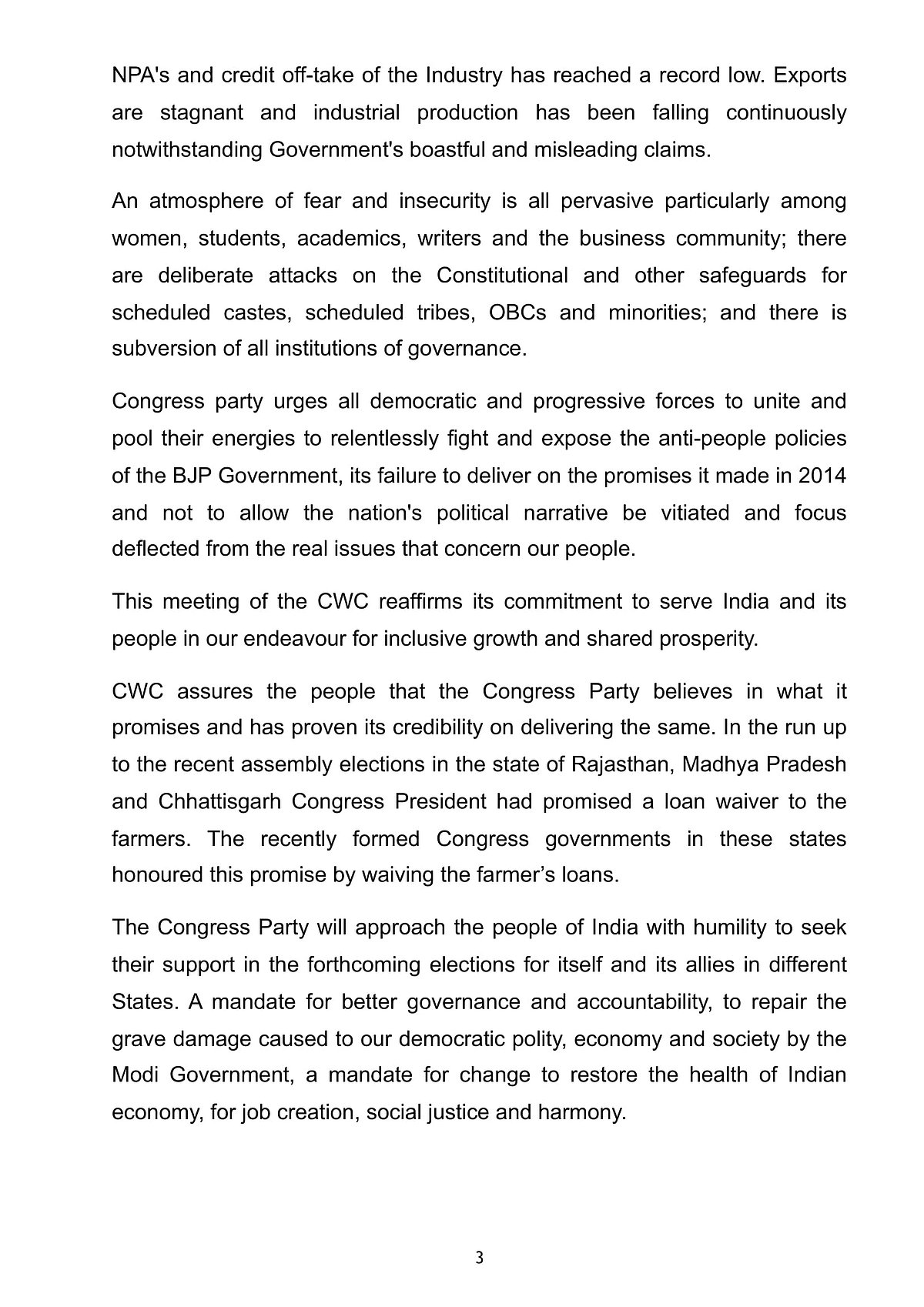 CWC resolves to defeat RSS ideology, We will not allow Modi to befool the country again, says Rahul