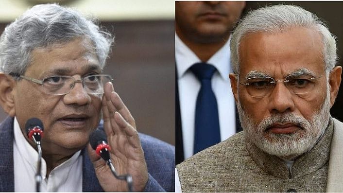 Sitaram Yechury, General Secretary of the Communist Party of India (Marxist) (L) and Prime Minister Narendra Modi