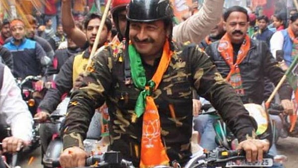 BJP leader Manoj Tiwari at the Sankalp bike rally