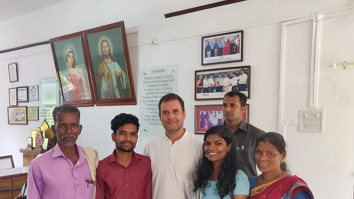 Congress chief Rahul Gandhi with Sreedhanya Suresh
