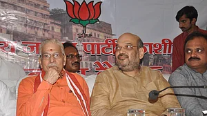A file photo of senior BJP leader Murli Manohar Joshi and BJP President Amit Shah (PTI)