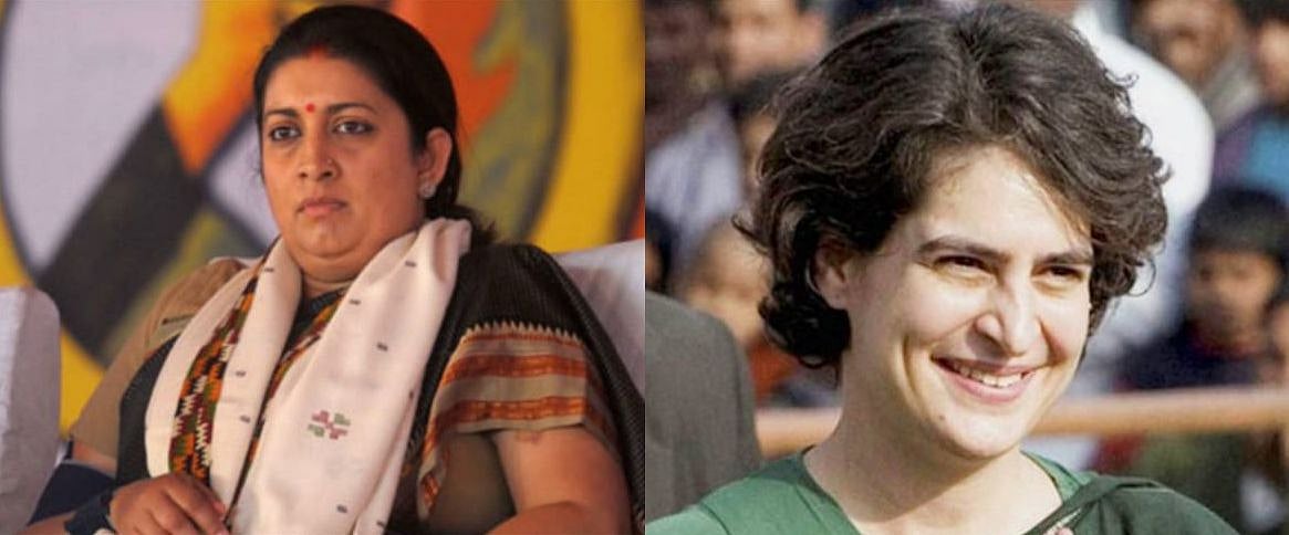 Priyanka Gandhi and  Smriti Irani in Wayanad on Saturday 