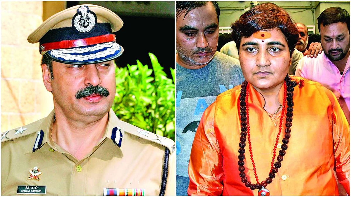 Slain Maharashtra ATS chief Hemant Karkare (L) and BJP leader Pragya Singh Thakur (R)