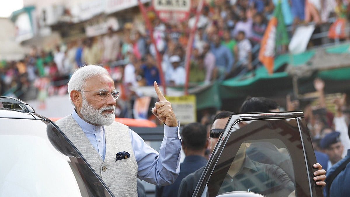 PM Modi during a roadshow in Gandhinagar after casting his ballot during the third phase of Lok Sabha elections on Tuesday\Twitter