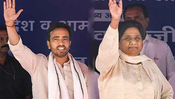 RLD leader Jayant Chaudhary and BSP supremo Mayawati at an election rally in Bulandshahr on April 13