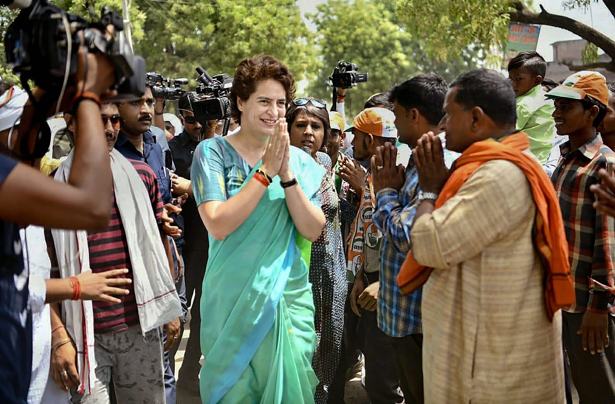 Congress General Secretary Priyanka Gandhi Vadra greets supporters during election campaign for Lok Sabha polls, in Raebareli (PTI)