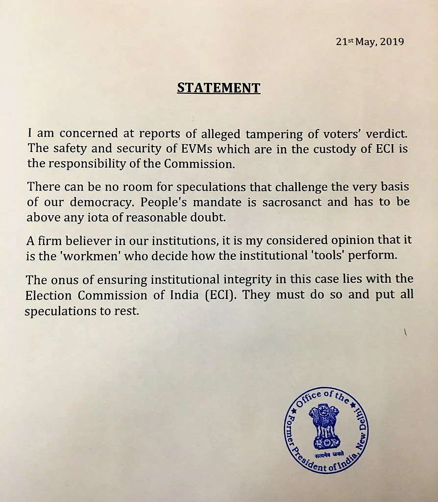 Former President Pranab Mukherjee expresses concern on EVM tampering reports 