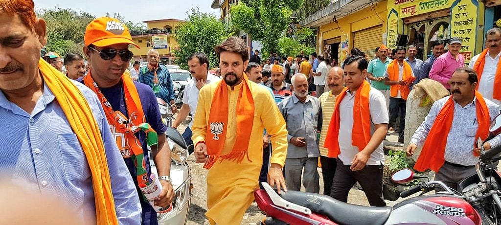 Anurag Thakur, BJP candidate campaigning in Hamirpur constituency
