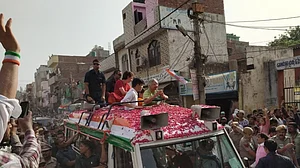 Congress leader Priyanka Gandhi Vadra with Sheila Dikshit hold a roadshow (NH Photo)