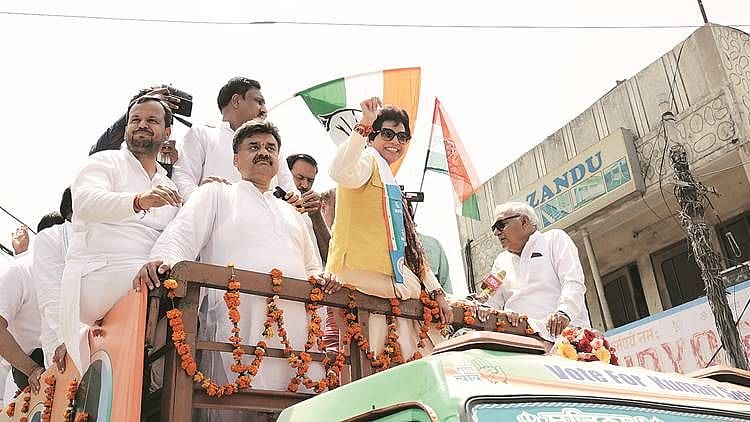 Kumari Selja and Bhupinder Hooda in an election rally in Haryana (file photo-social media)