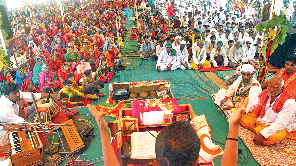 People from both Hindu and Muslim Communities attend a Sri Bhagwat session for communal harmony held at Dargah Ground in Ahmedabad, Gujarat 