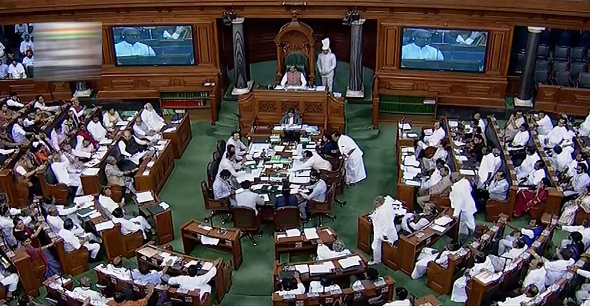  A view of the Lok Sabha during the Budget Session of Parliament, in New Delhi.
