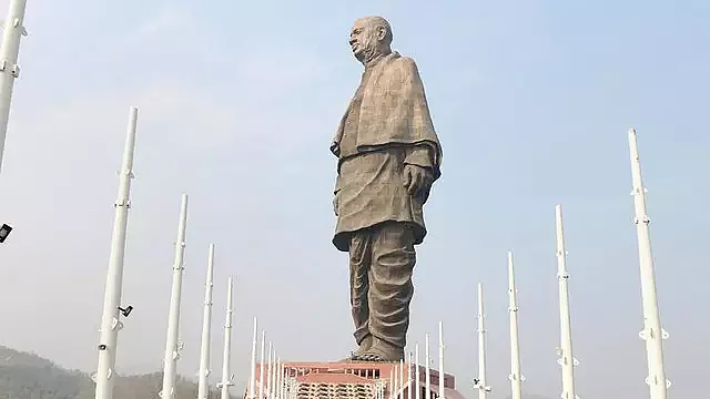 Rains create puddles in Statue of Unity viewers gallery