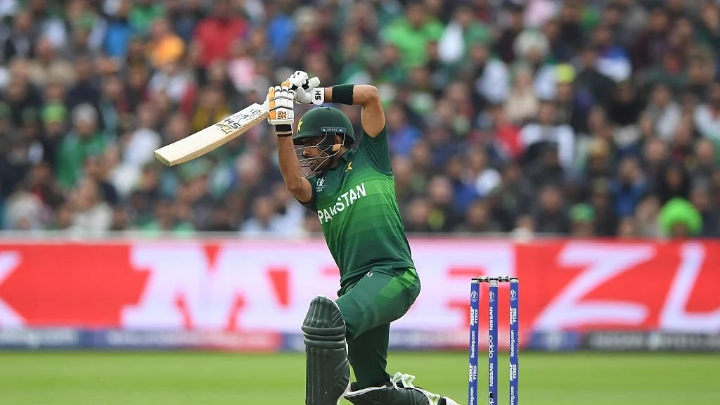 Babar Azam in action against New Zealand at Edgbaston stadium, Birmingham, June 26, 2019.
