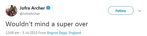 England pacer Jofra Archer predicted Super Over in World Cup Final way back in 2015!