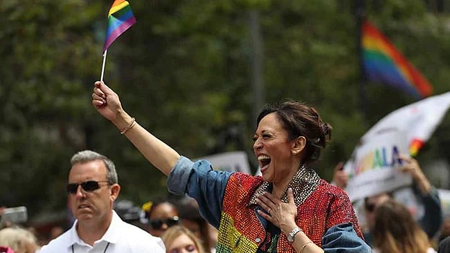 US Senator and Democrat presidential candidate Kamala Harris