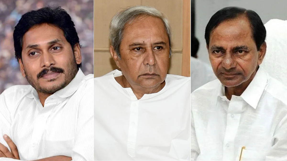 Andhra Pradesh CM Jagan Mohan Reddy, Orissa CM Naveen Patnaik and Telangana CM K Chandrasekhar Reddy&nbsp;