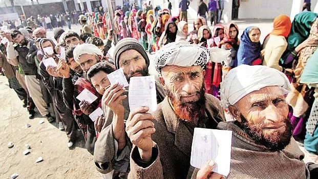 A file photo of voters in Kashmir.