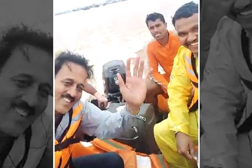 WATCH: Maharashtra Water Resources Minister Girish Mahajan takes selfies in flood-hit areas