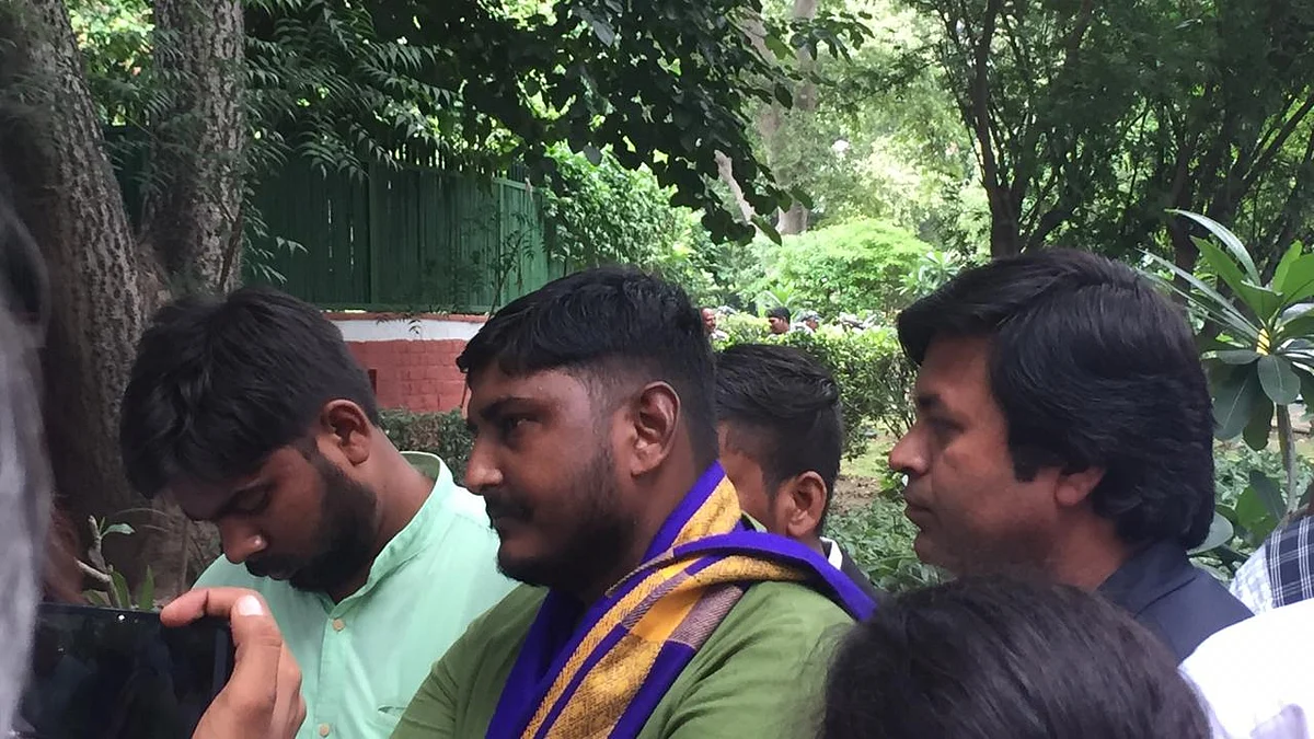 Bhim Army activists Himanshu Valmiki and Kamal Singh just outside IWPC