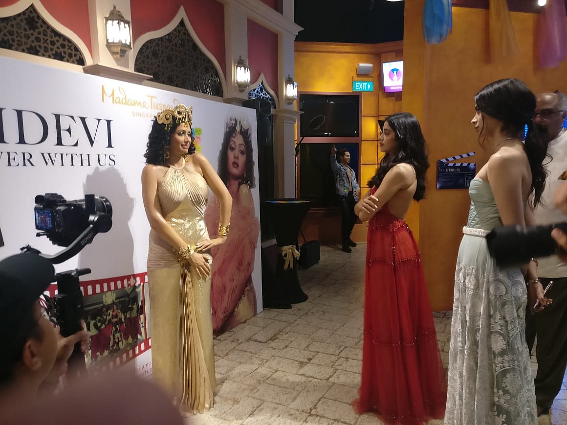 Boney Kapoor along with daughters Janhvi and Khushi unveil Sridevi’s statue at Madame Tussauds in Singapore