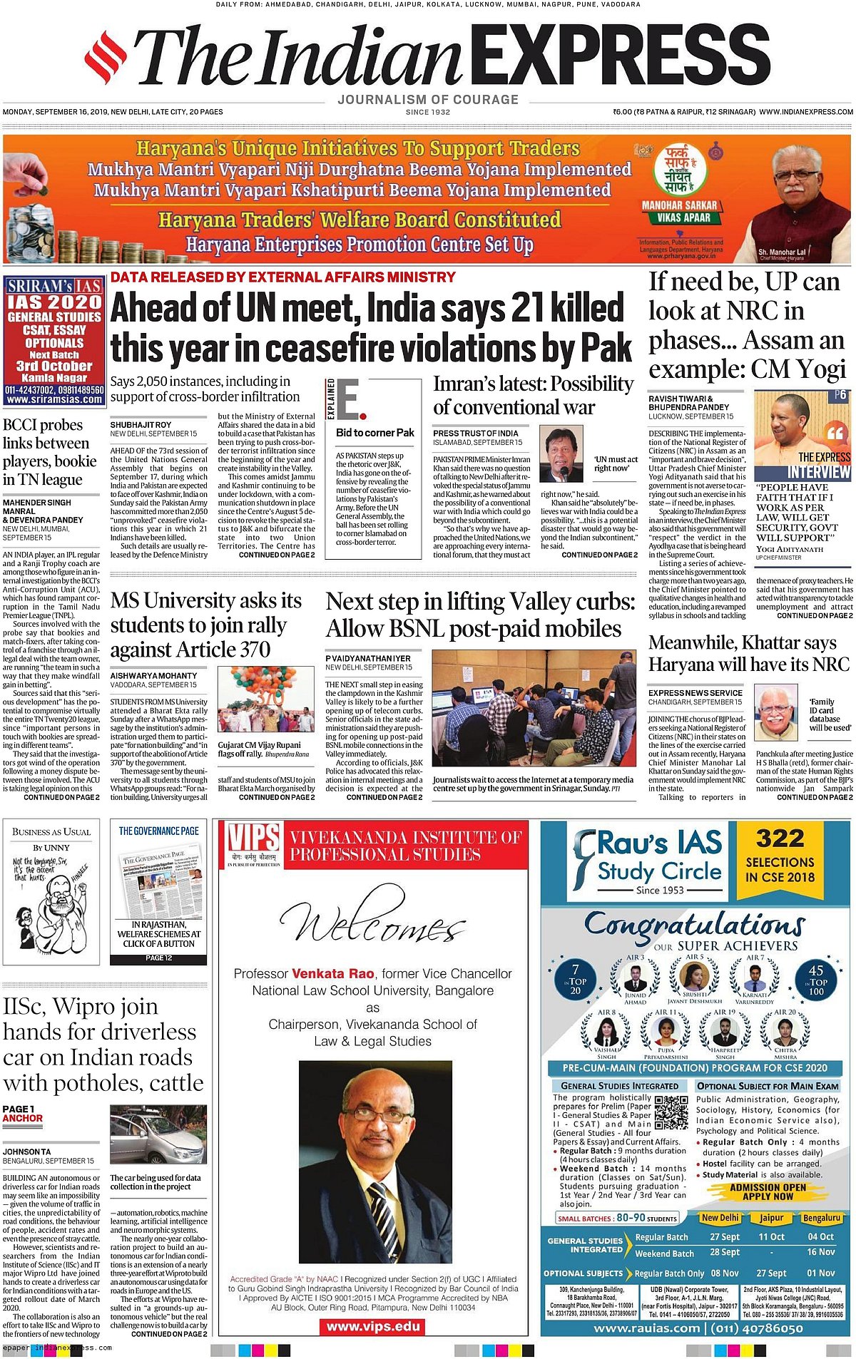 Front Pages This Morning - September 16, 2019 