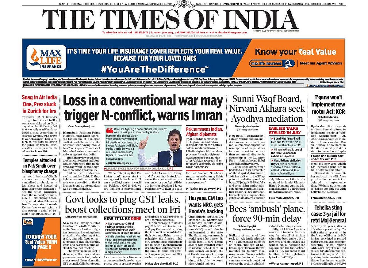 Front Pages This Morning - September 16, 2019 
