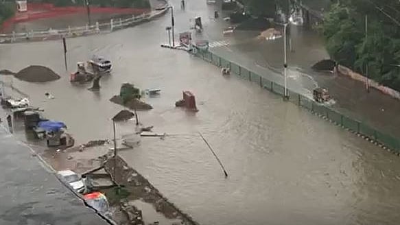 Flooded roads in Patna on Saturday after 48 hours of incessant rains