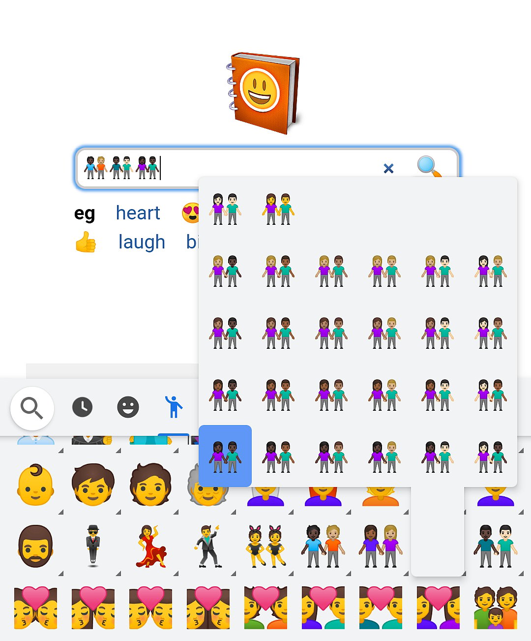All of the current skin tone convertors are accessible for all likely combinations of the people holding hands. (Image courtesy: Emojipedia)