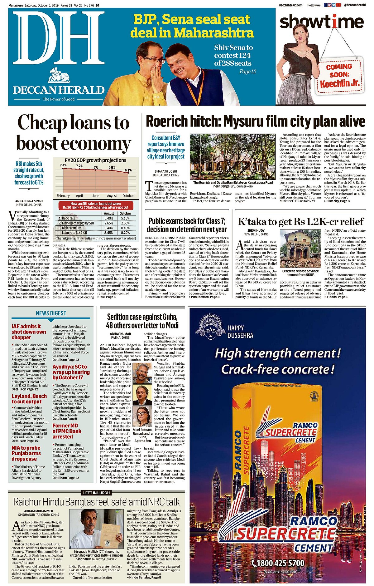 Front Pages this morning- October 5, 2019