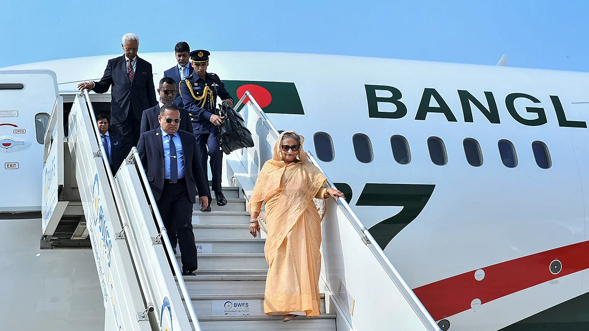 Bangladesh Prime Minister Sheikh Hasina arrives at the airport, in New Delhi. Hasina is on a three-day visit to India. 