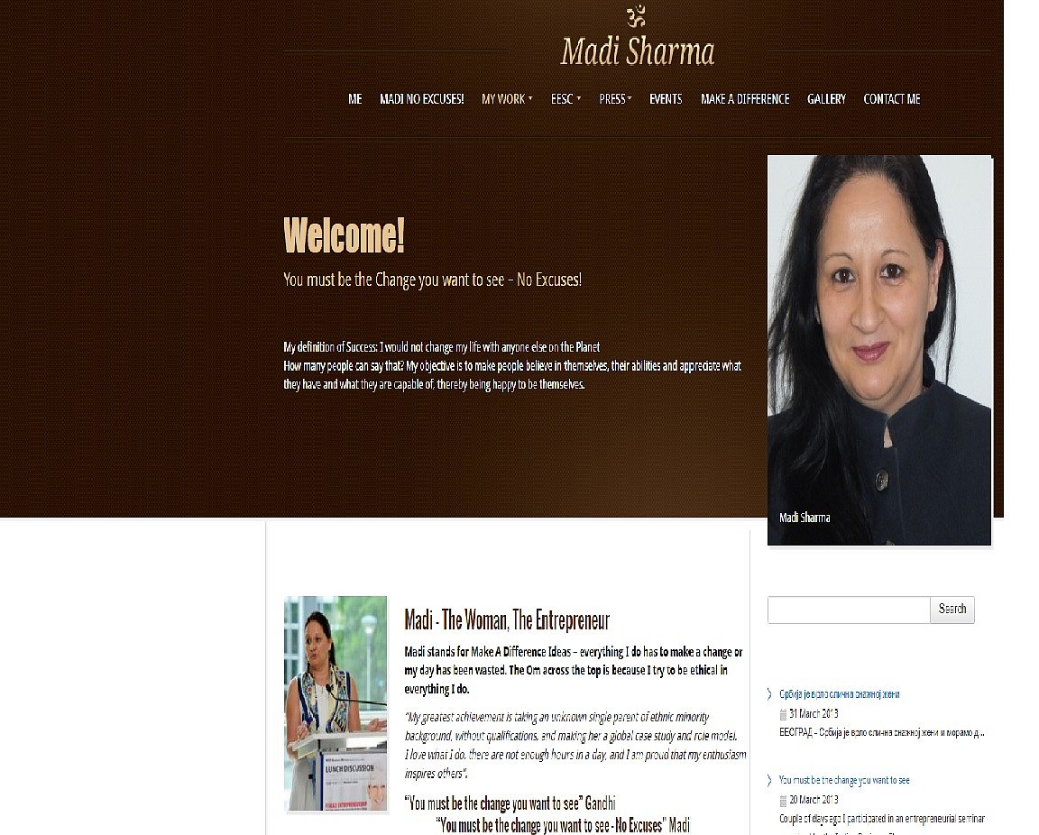A screenshot of Madi Sharma’s website.