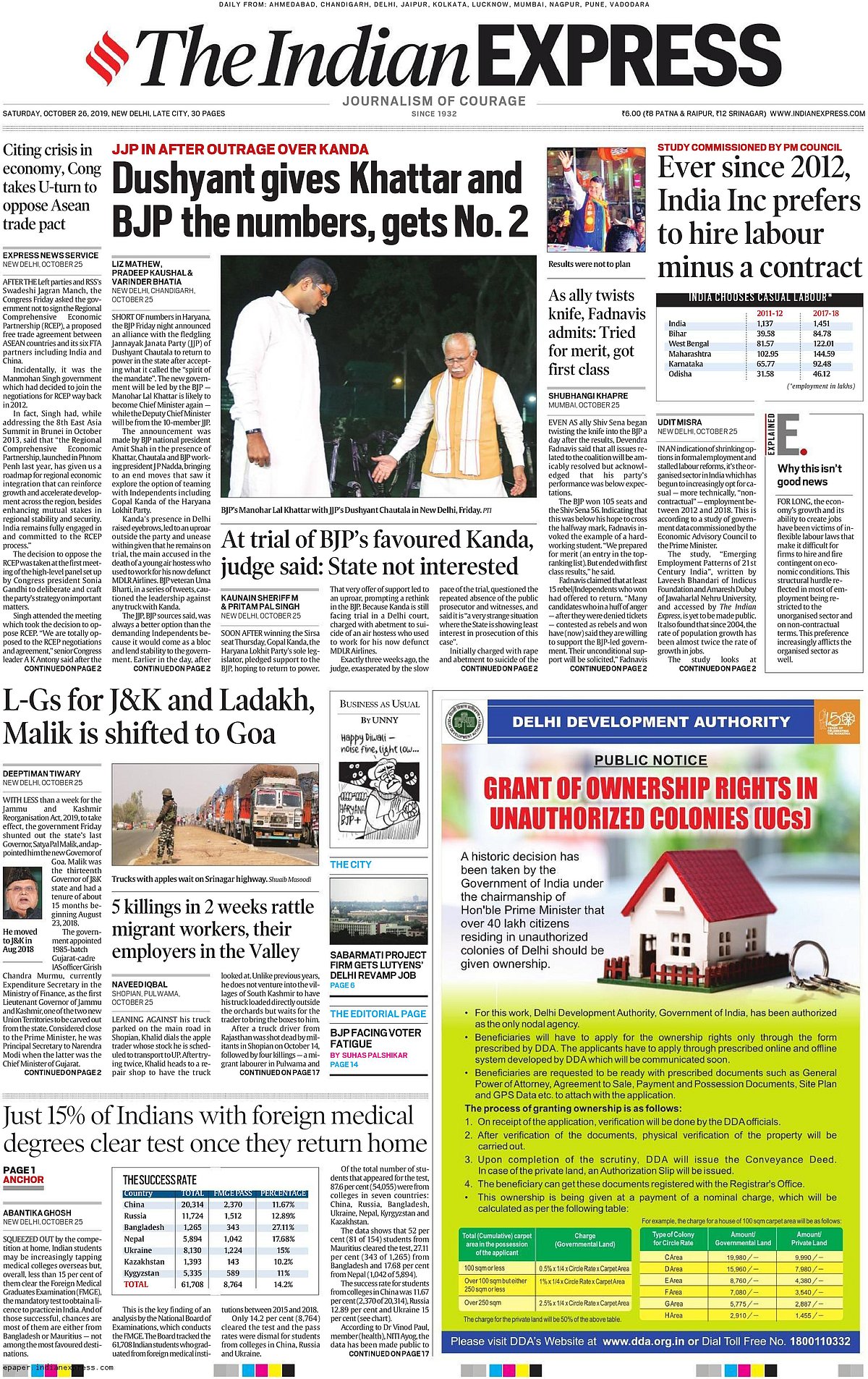 Front Pages This Morning - October 26, 2019