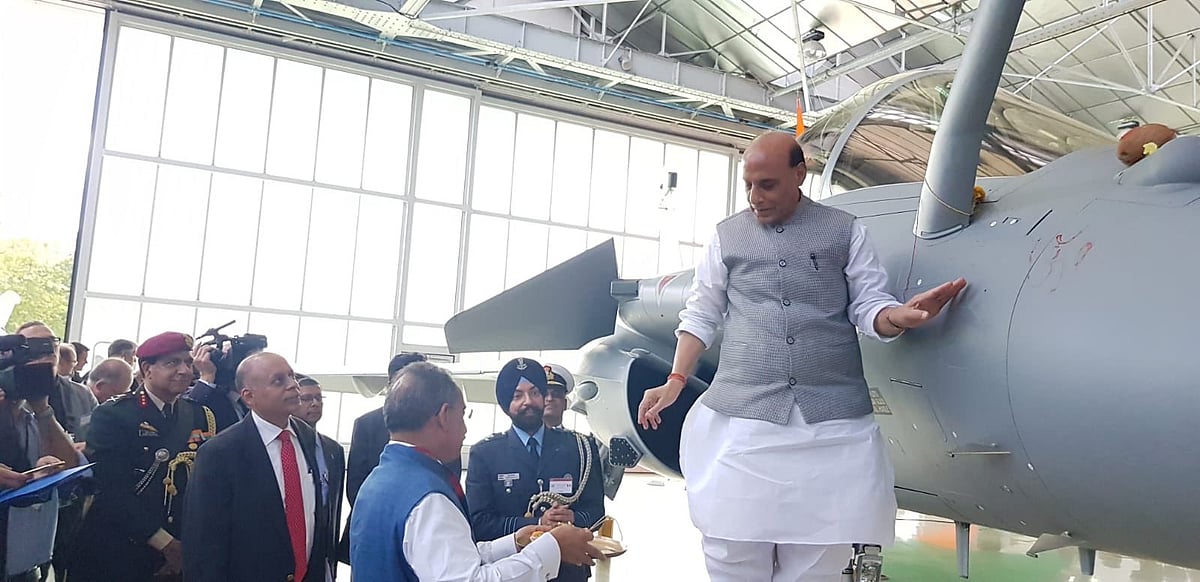 Lemons and ‘Om’ to ward off evil as Rajnath Singh takes delivery of Rafale jet