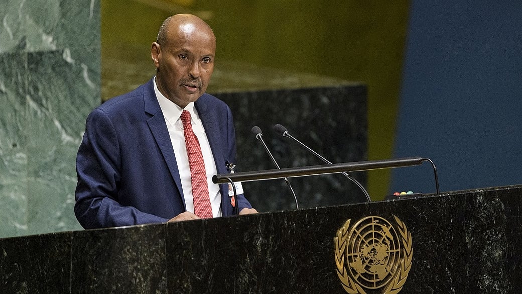Abdulqawi Yusuf, the President of the International Court of Justice, presents his annual report at the 74th session of the United Nations General Assembly on October 30, 2019 (IANS)