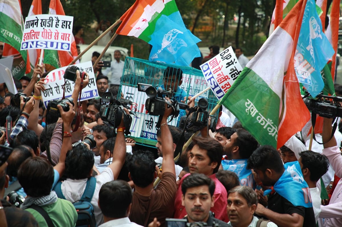 The Indian Youth Congress and NSUI activists stages protests in New Delhi against BJP government’s misuse of central agencies (Photo courtesy: AICC)