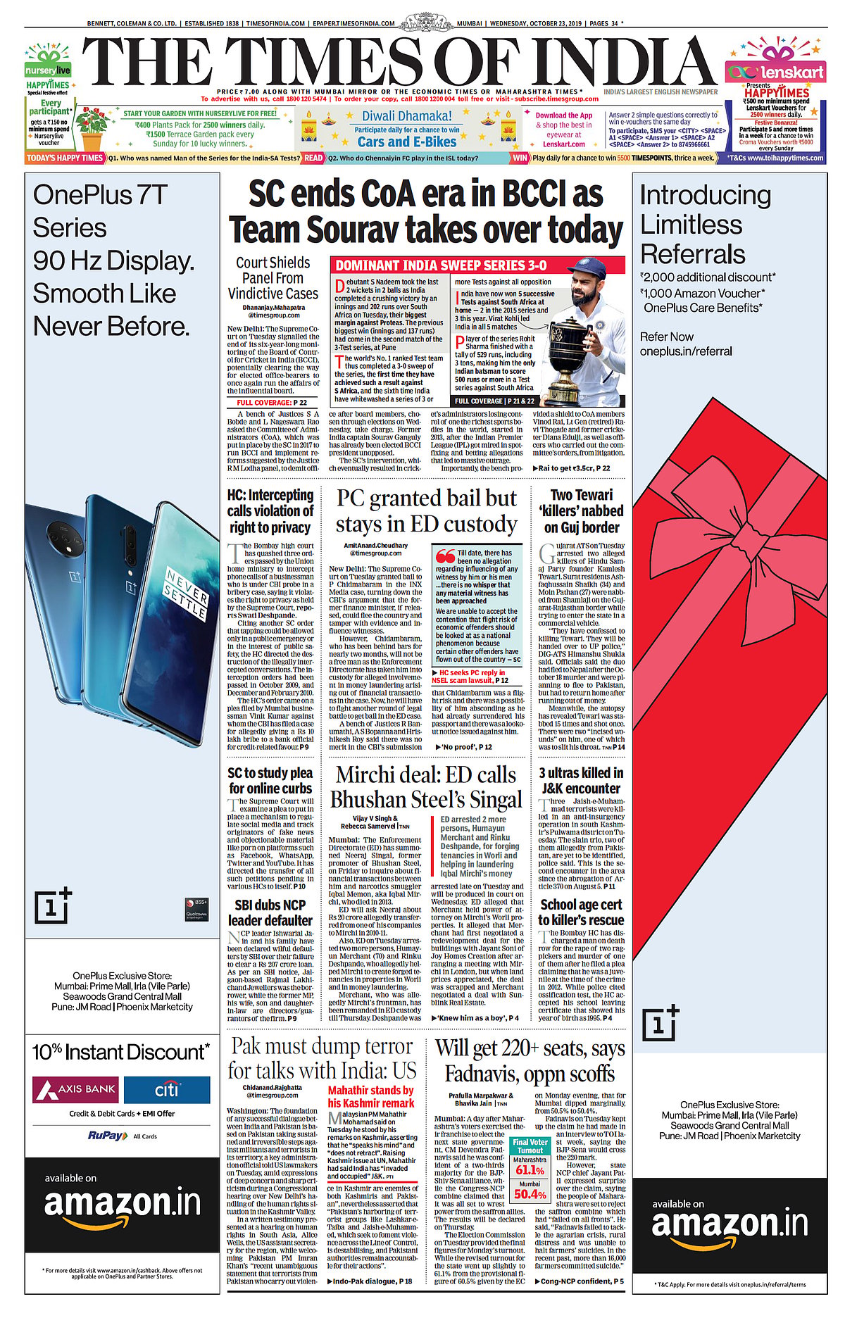 Front Pages this morning - October 23, 2019