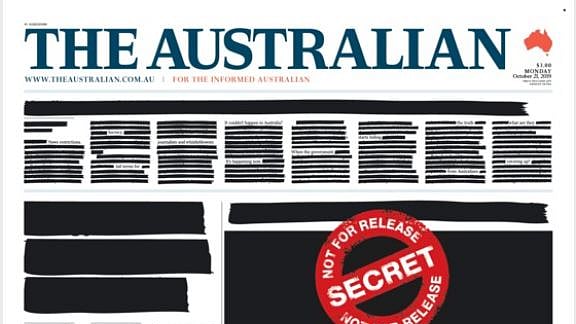 Australian newspapers black out front pages to protest against secrecy laws