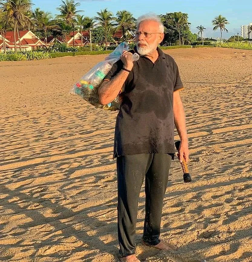 PM Modi at Mamallapuram beach (Photo courtesy: social media)