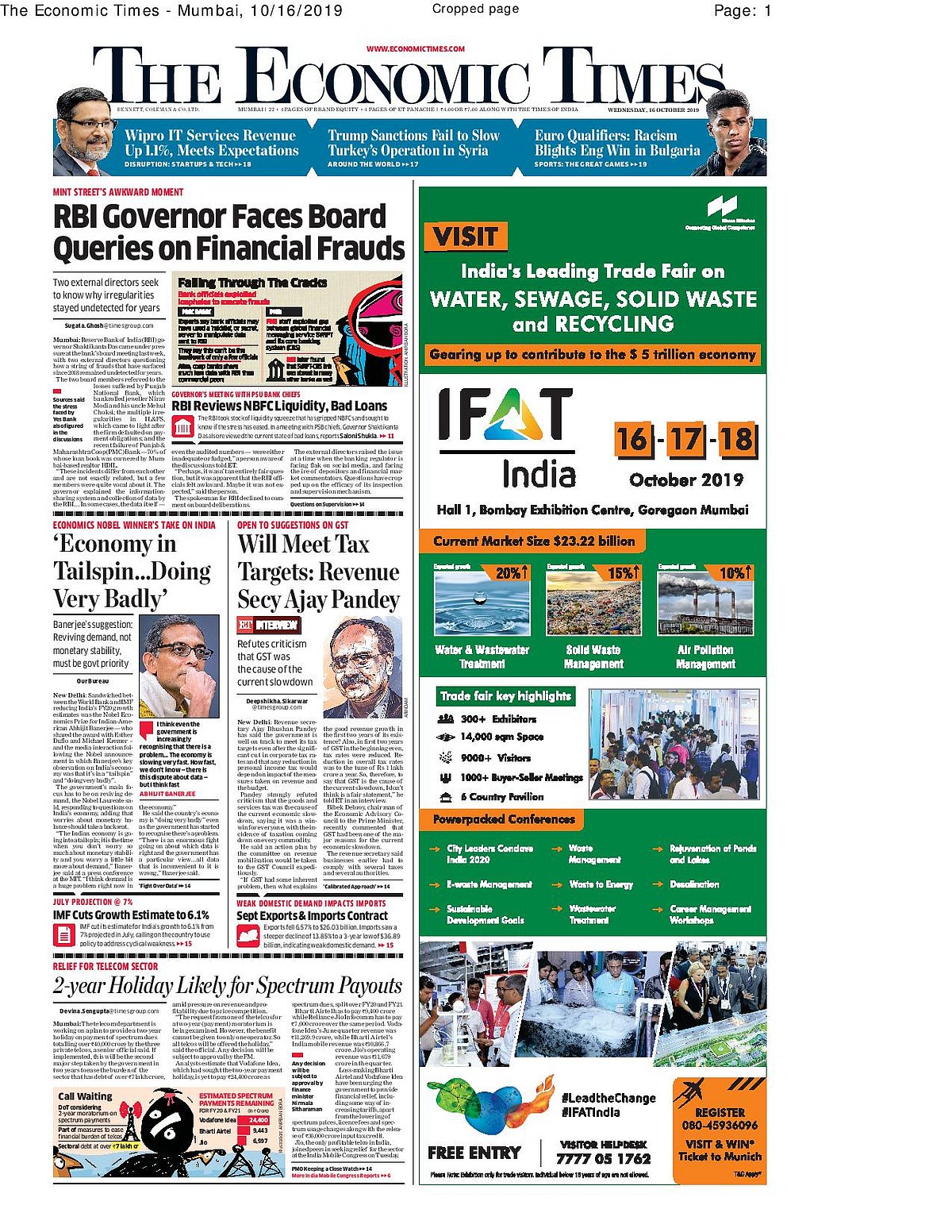 Front Pages This Morning - October 16, 2019   