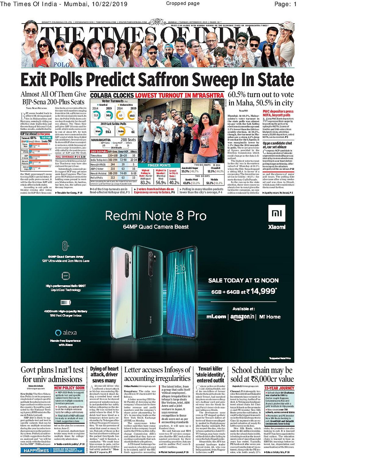 Front Pages This Morning - October 22, 2019  