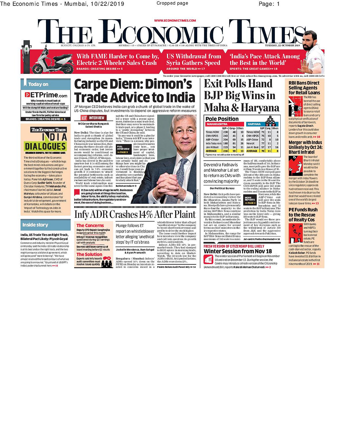 Front Pages This Morning - October 22, 2019  