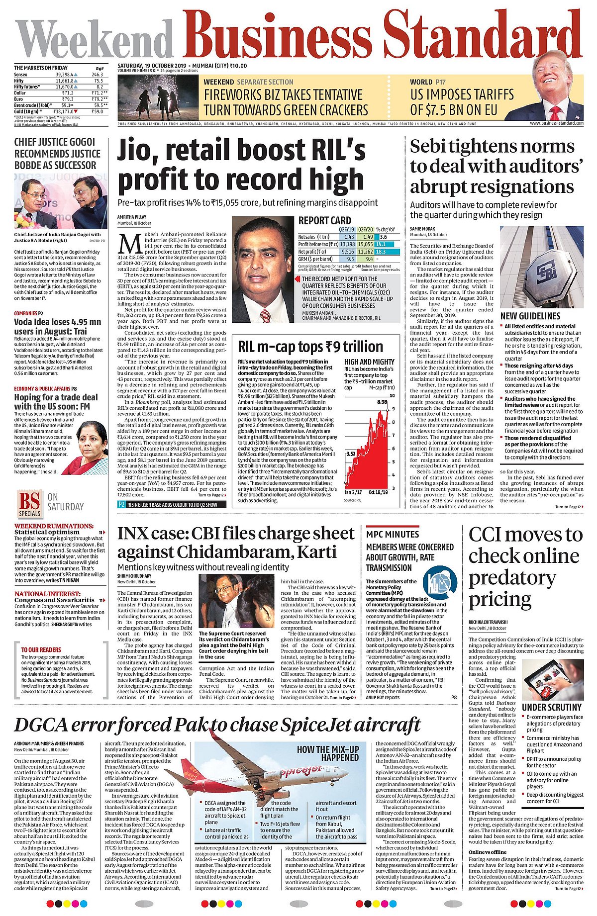Front Pages This Morning - October 19, 2019    