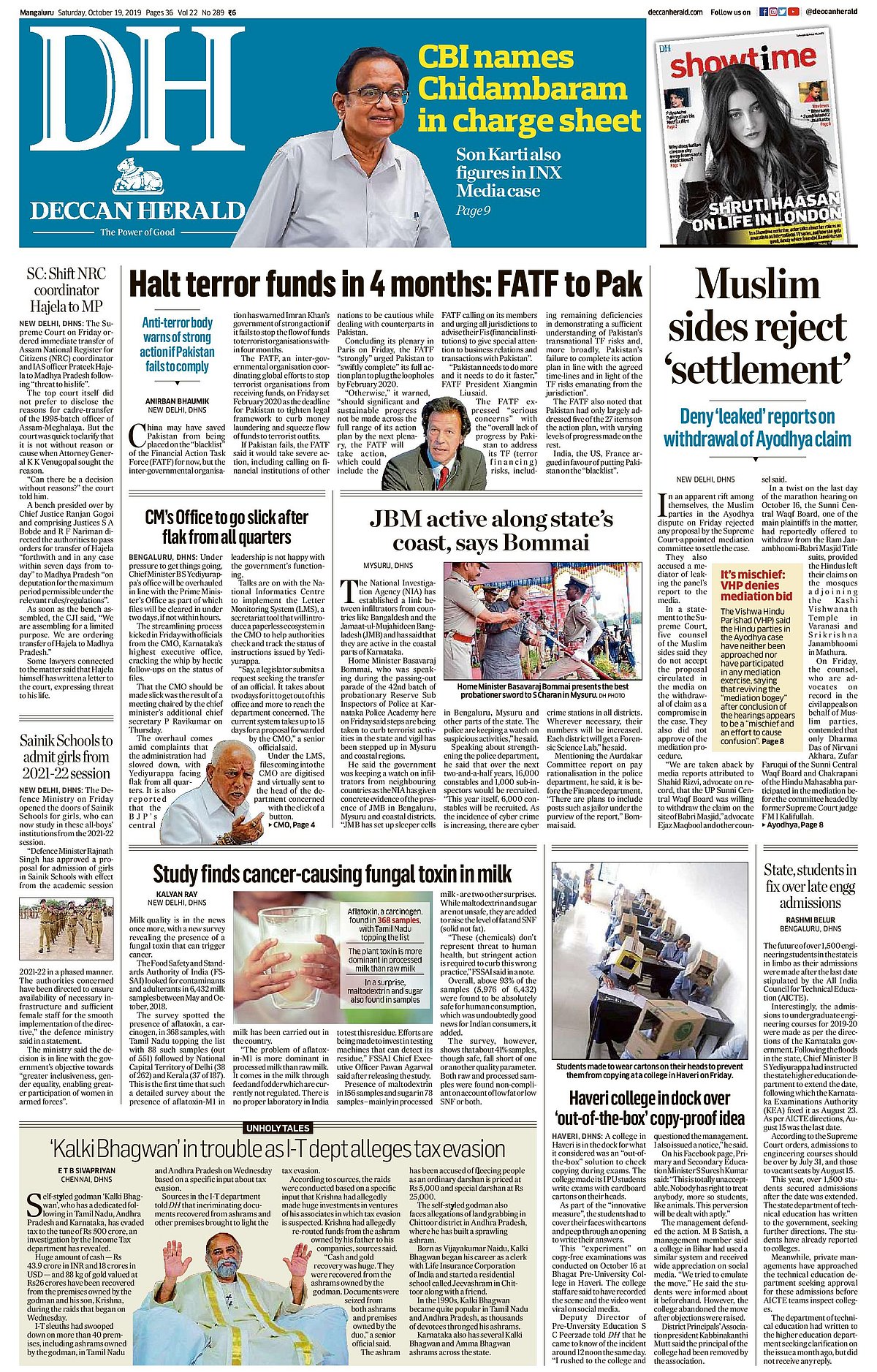 Front Pages This Morning - October 19, 2019    