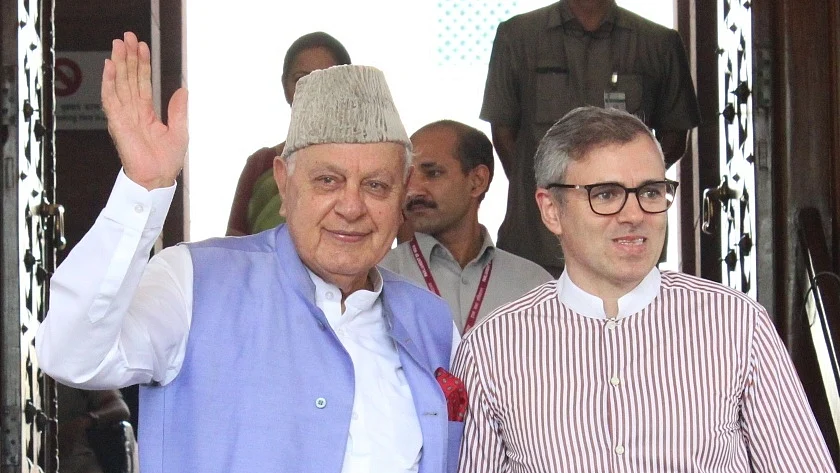 National Conference (NC) leaders Farooq Abdullah and Omar Abdullah
