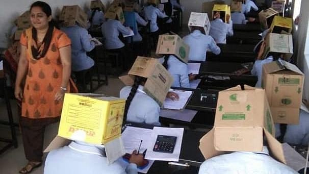 Bizarre! Karnataka students made to wear cartons to avoid copying