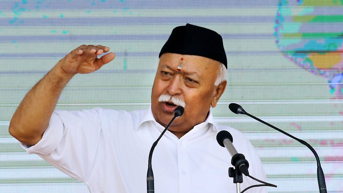Rashtriya Swayamsevak Sangh (RSS) chief Mohan Bhagwat addresses during the ‘Vijayadashami Utsav 2019’, at RSS headquarter in Nagpur (PTI Photo)